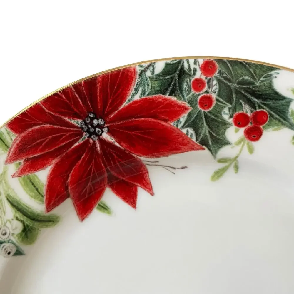 Grace Teaware Christmas Poinsettia Dinner Plates 10.5in Set of 4 Holiday New